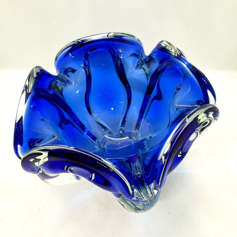 Vintage cobalt ashtray by J. Hospodka for Chribska Sklarna, Czechoslovakia 1960