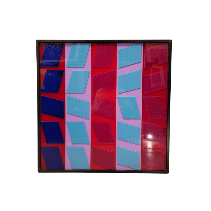 Paire de peintures Op Art vintage en fibre de verre, France 1970