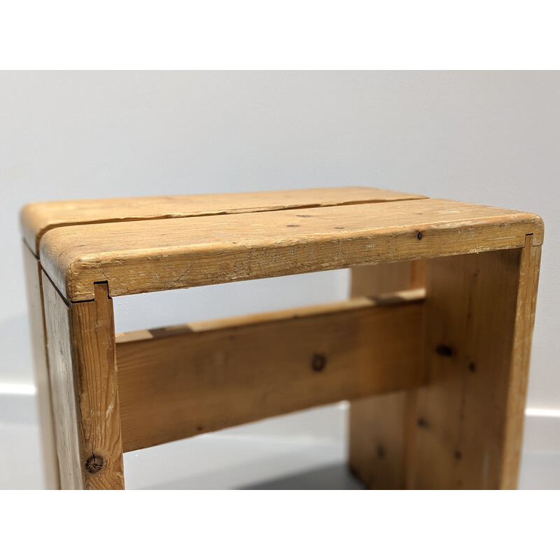 Tabouret vintage en pin, sélection Charlotte Perriand pour les Arcs, 1960