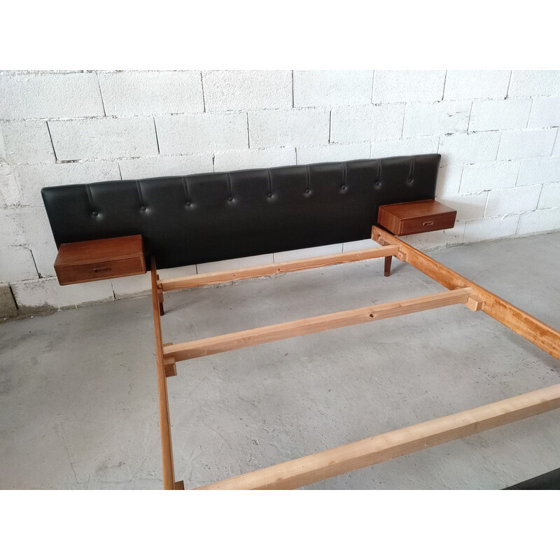 Vintage Scandinavian bed in rosewood and leatherette