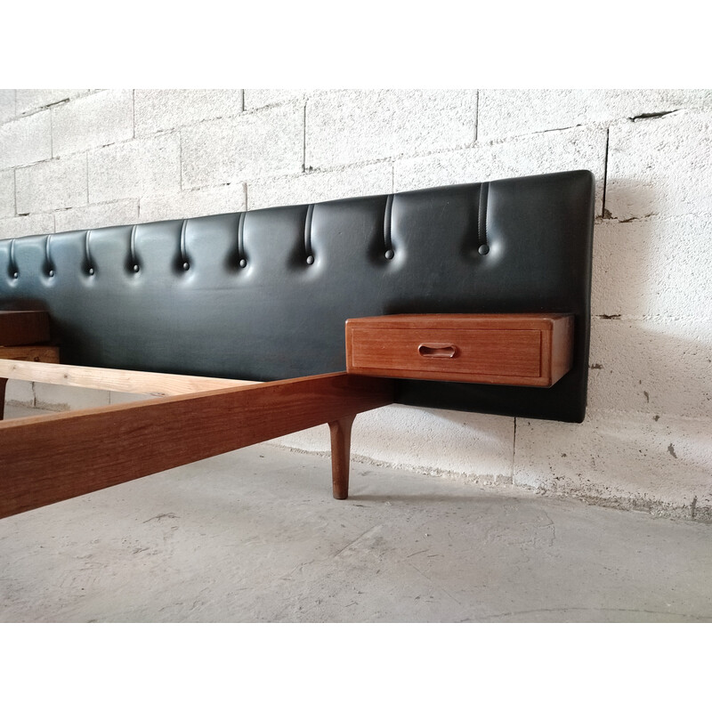 Vintage Scandinavian bed in rosewood and leatherette