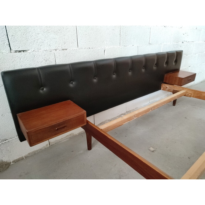 Vintage Scandinavian bed in rosewood and leatherette