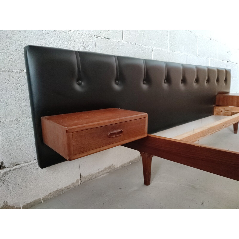 Vintage Scandinavian bed in rosewood and leatherette