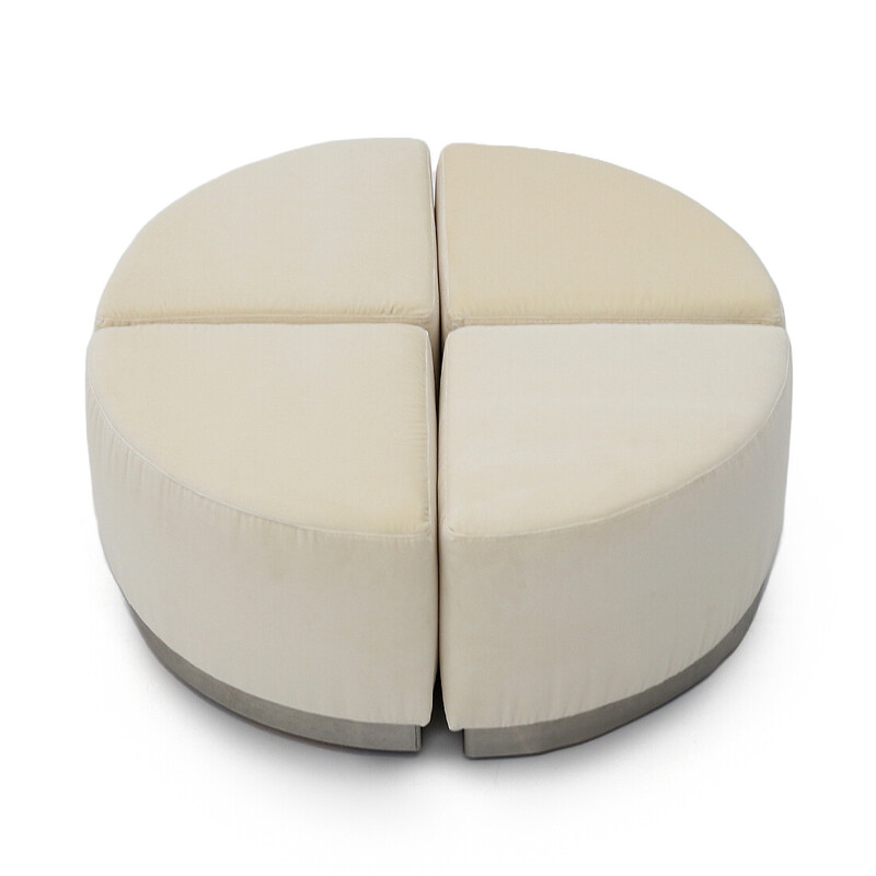 Set of 4 vintage poufs in velvet and brushed metal, Italy 1970