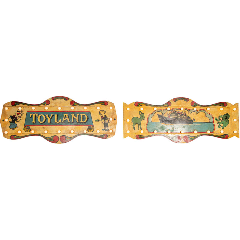 Pair of vintage metal fairground signs, 1930