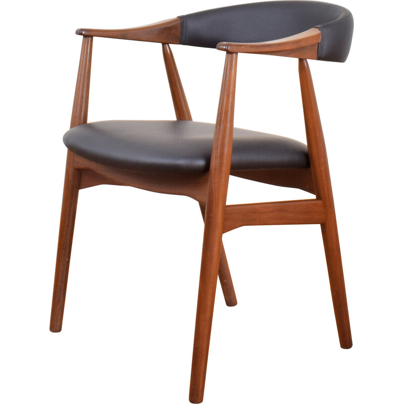 Vintage teakhouten en lederen fauteuil van Thomas Harlev voor Farstrup Møbler, Denemarken 1950