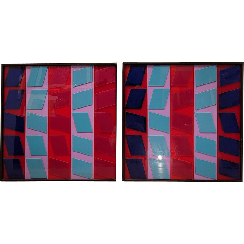 Pair of Op Art vintage fiberglass paintings, France 1970