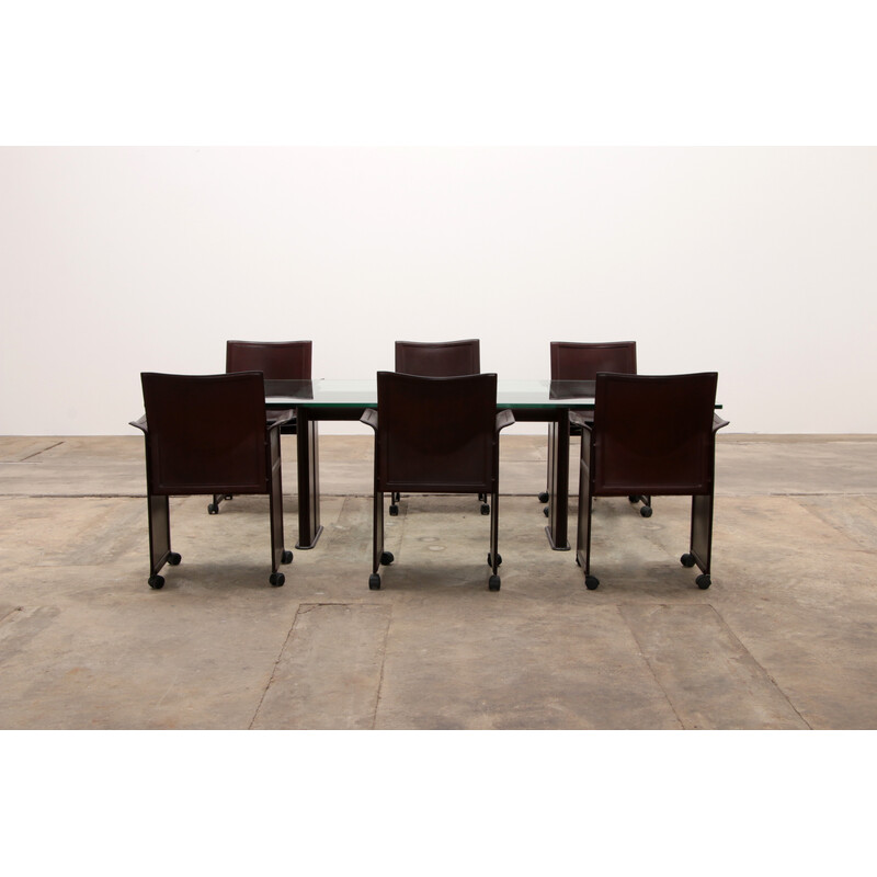 Vintage leather dining set by Tito Agnoli for Matteo Grassi