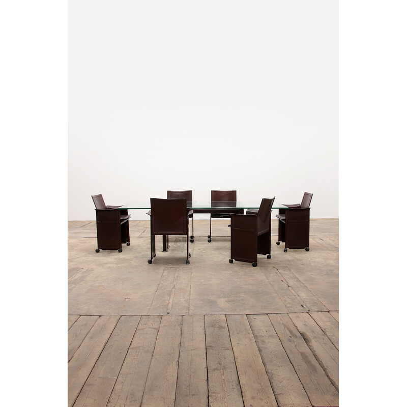 Vintage leather dining set by Tito Agnoli for Matteo Grassi