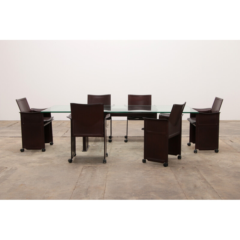 Vintage leather dining set by Tito Agnoli for Matteo Grassi