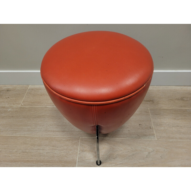 Vintage Space Age red leather and chromed steel footrest, Italy 1970s