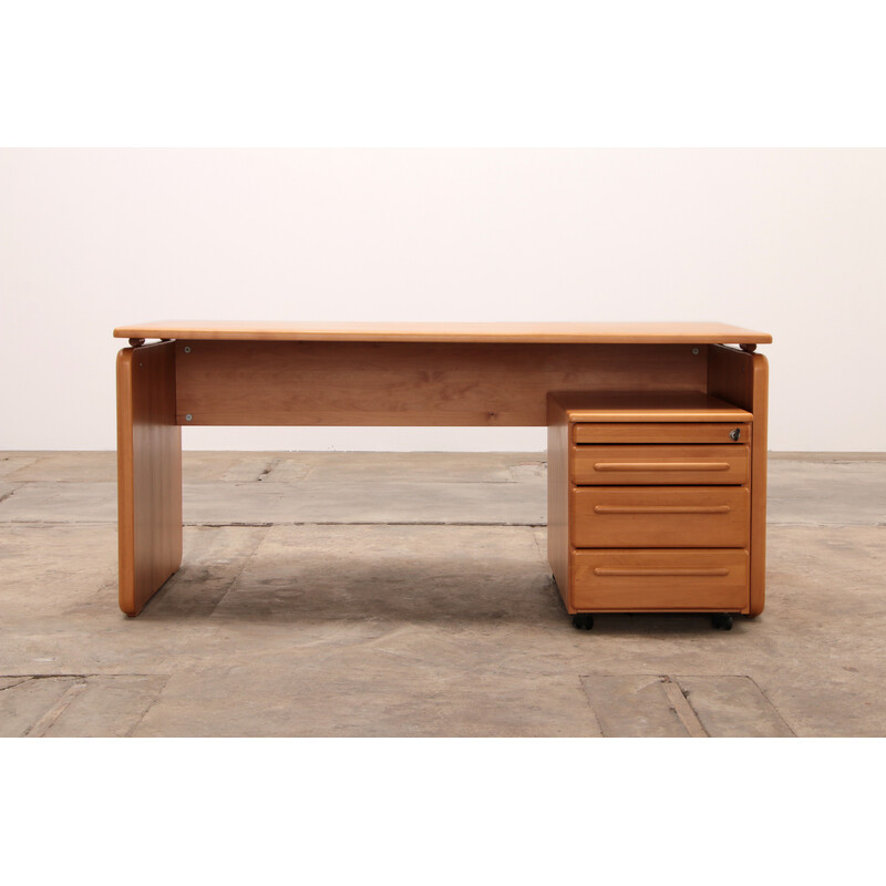 Vintage solid beech wood desk with drawers, Germany 1970s