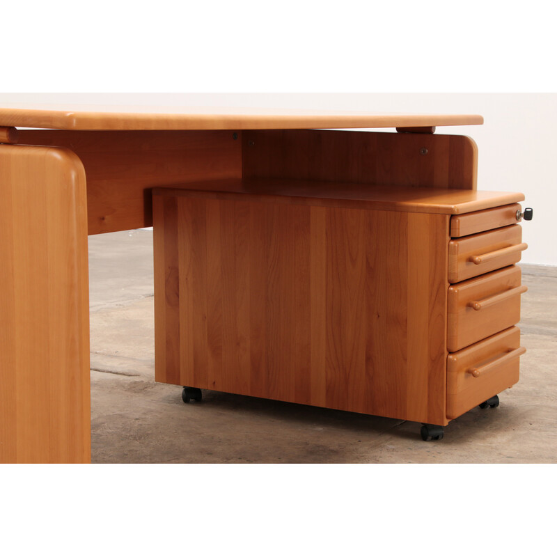 Vintage solid beech wood desk with drawers, Germany 1970s