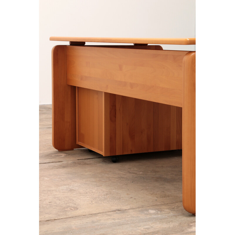 Vintage massief beukenhouten bureau met laden, Duitsland 1970