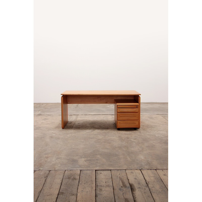 Vintage solid beech wood desk with drawers, Germany 1970s