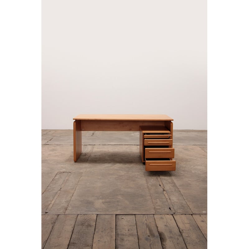 Vintage solid beech wood desk with drawers, Germany 1970s