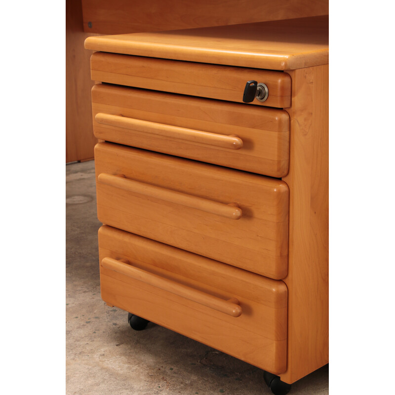 Vintage solid beech wood desk with drawers, Germany 1970s