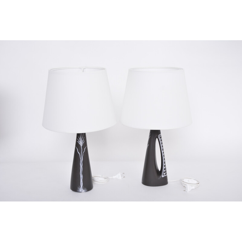 Paire de lampes de table danoise vintage en céramique noire par Holm Sorensen pour Søholm