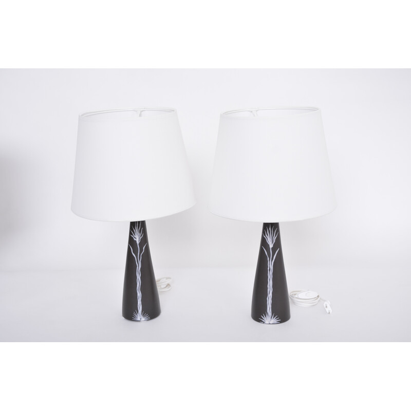 Pair of Danish midcentury black ceramic table lamps by Holm Sorensen for Søholm