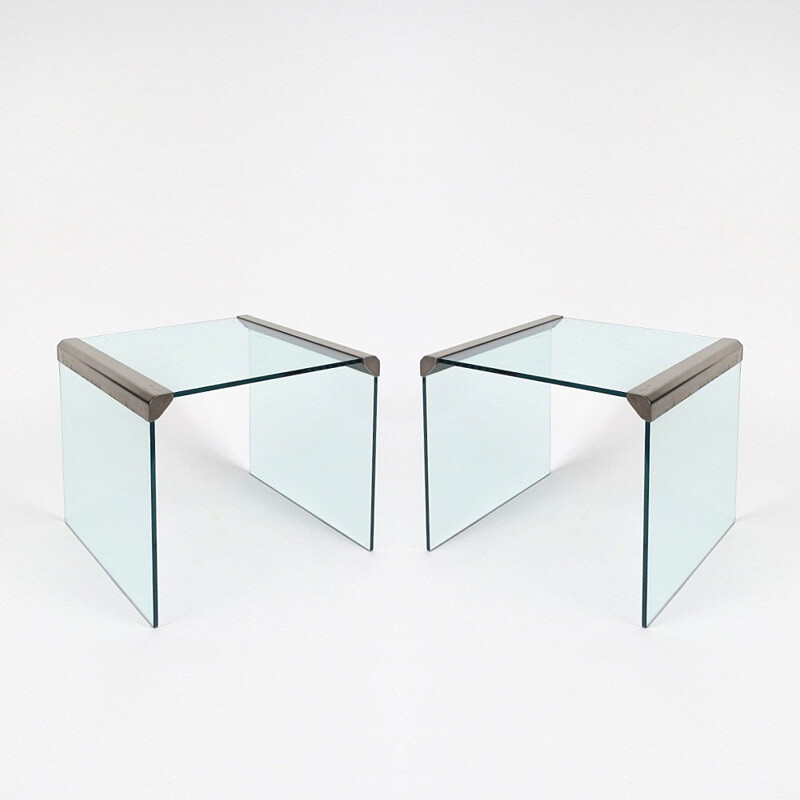 Paire de tables d'appoint en acier et verre par Gallotti & Radice - 1970