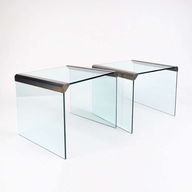 Pair of steel and glass side tables by Gallotti & Radice - 1970s