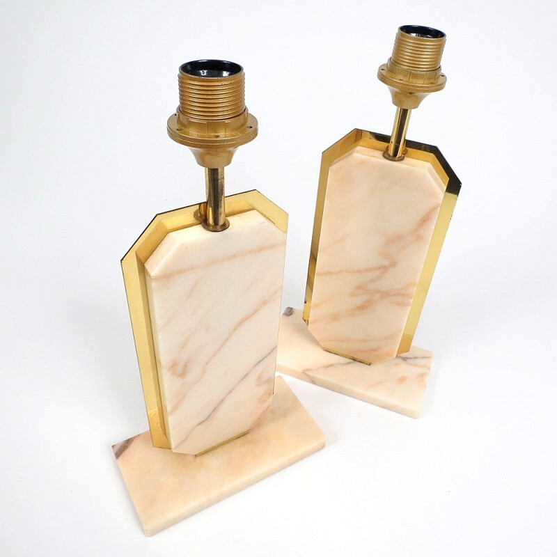 Pair of belgian brass and marble lamps - 1950s