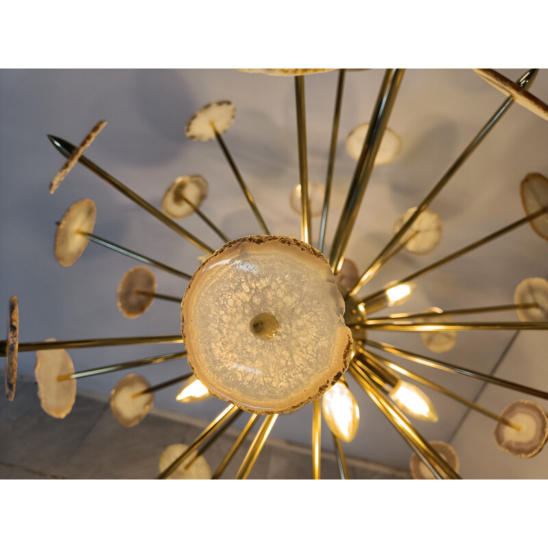 Vintage brass and agate stone sputnik chandelier, Belgium 1980