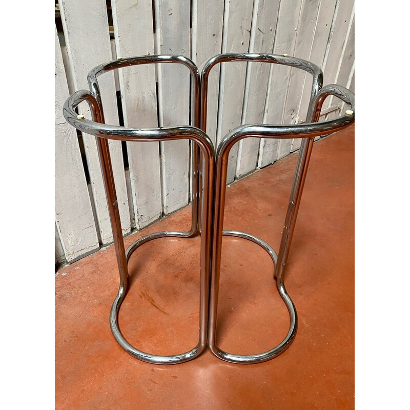 Table vintage en verre et acier chromé