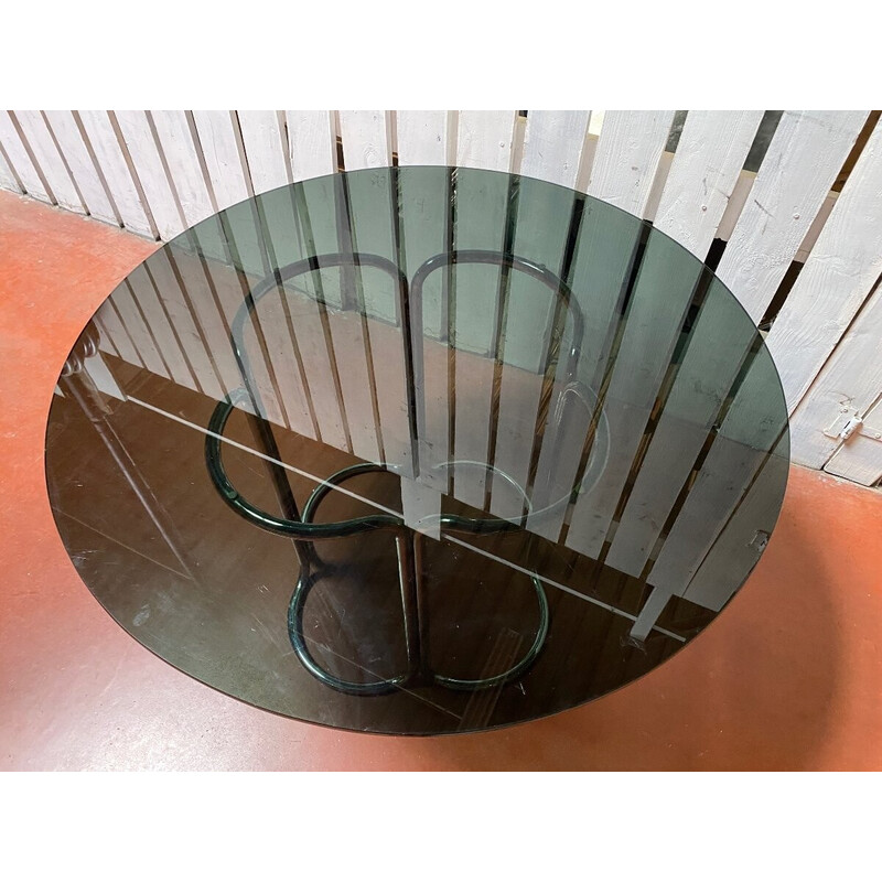 Mesa de comedor vintage de cristal y acero cromado