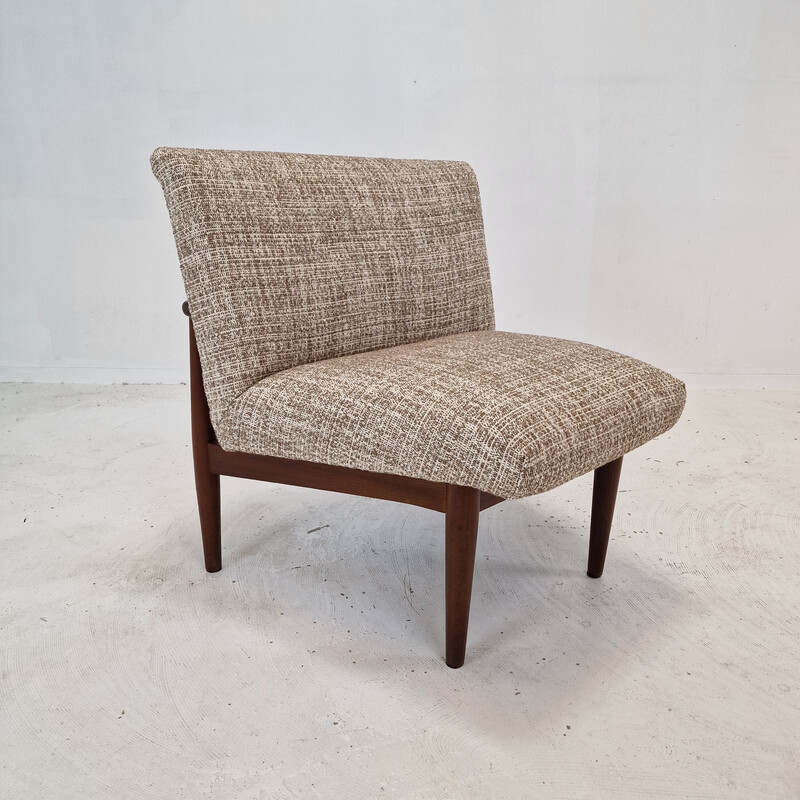 Juego de 4 sillas vintage de teca y tela, Dinamarca 1960