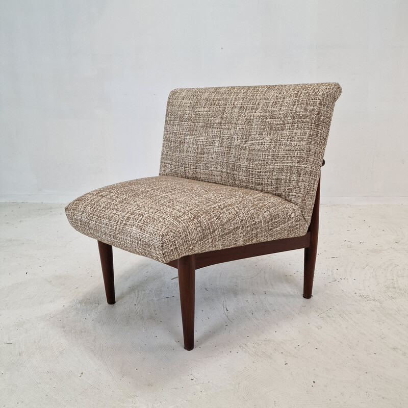 Set of 4 vintage teak and fabric chairs, Denmark 1960