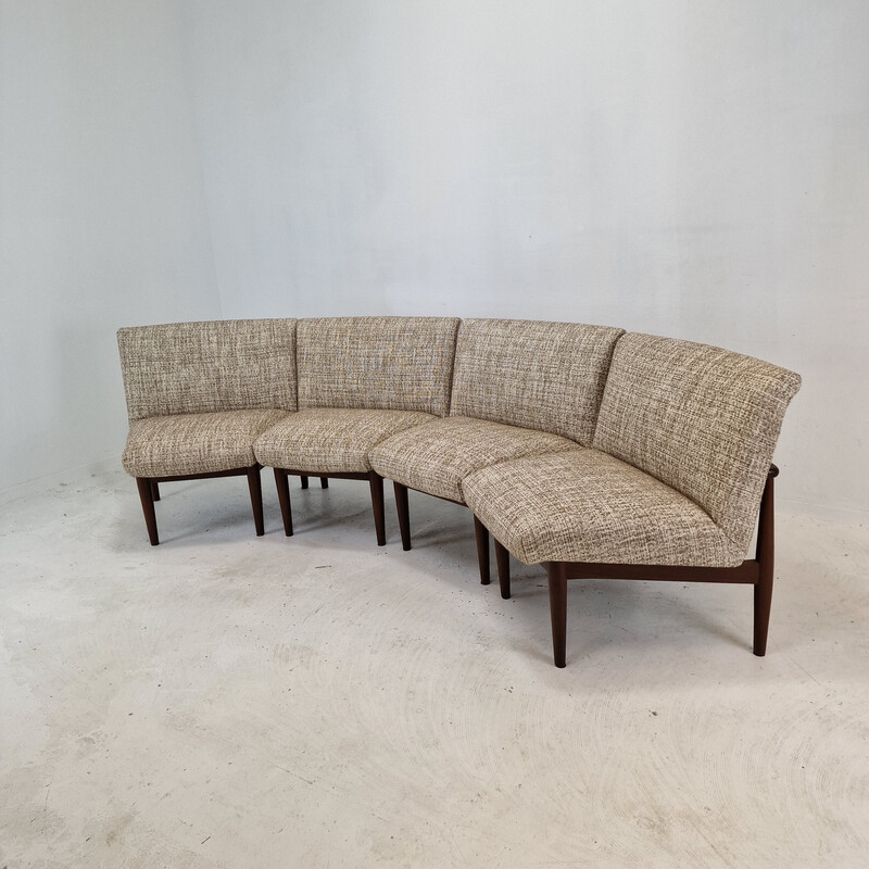 Conjunto de 4 cadeiras vintage em teca e tecido, Dinamarca 1960