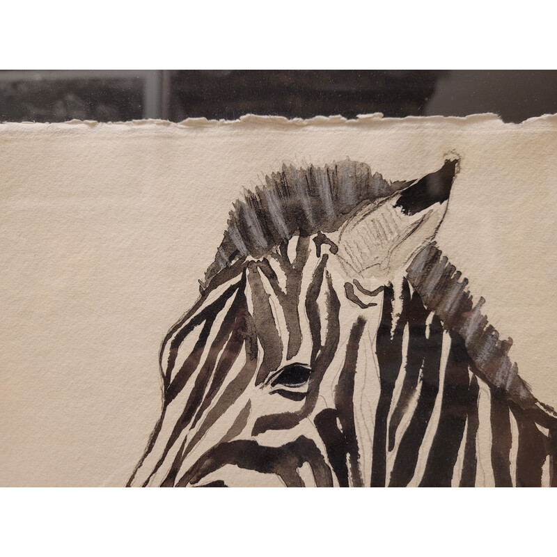 Vintage-Aquarell "Zebra" in Tusche