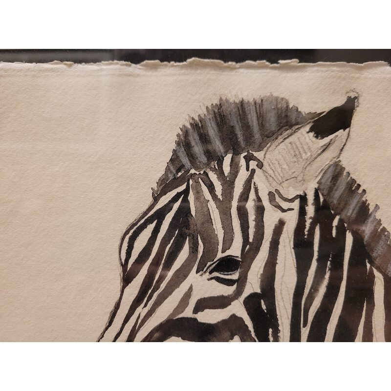 Vintage-Aquarell "Zebra" in Tusche