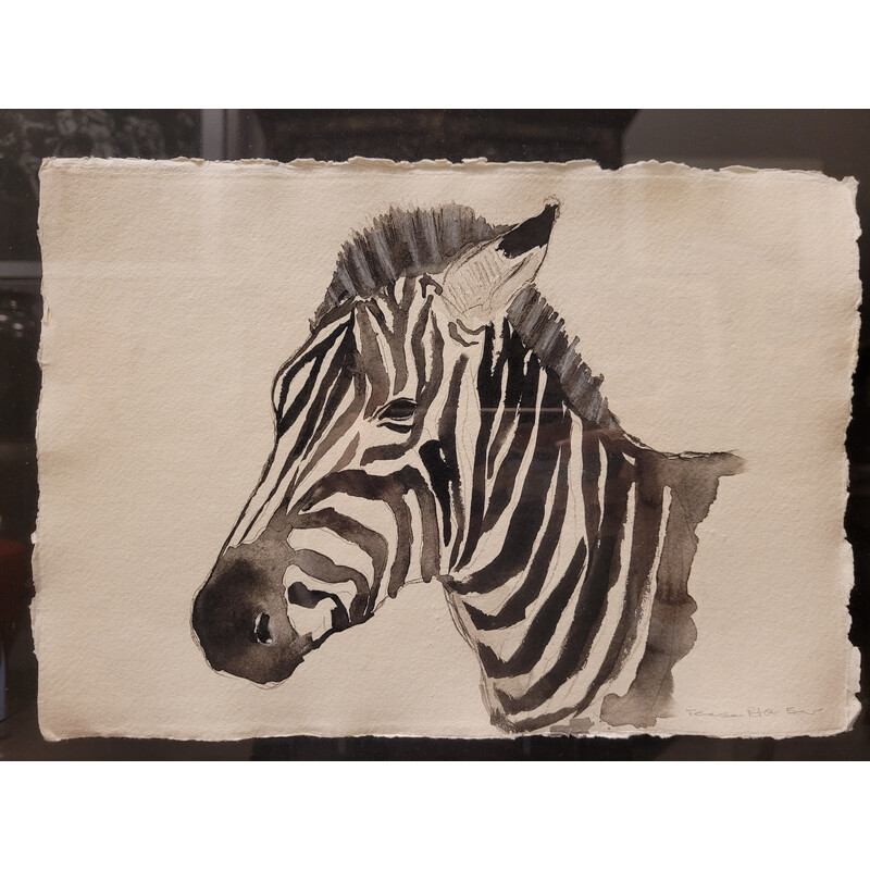 Vintage-Aquarell "Zebra" in Tusche
