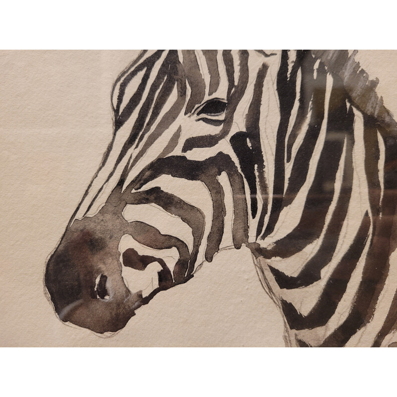 Vintage watercolor "Zebra" in India ink