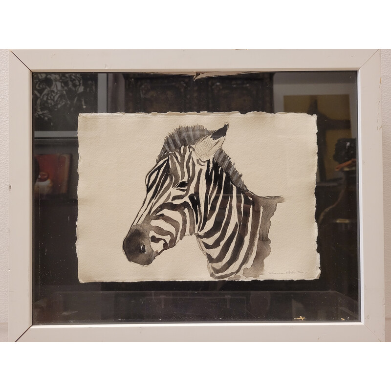 Acquerello vintage "Zebra" in inchiostro di china