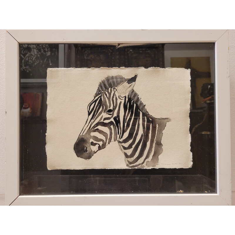 Aguarela vintage "Zebra" em tinta da china