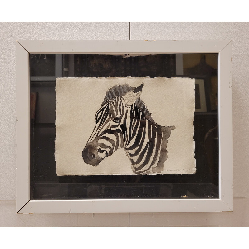 Acquerello vintage "Zebra" in inchiostro di china