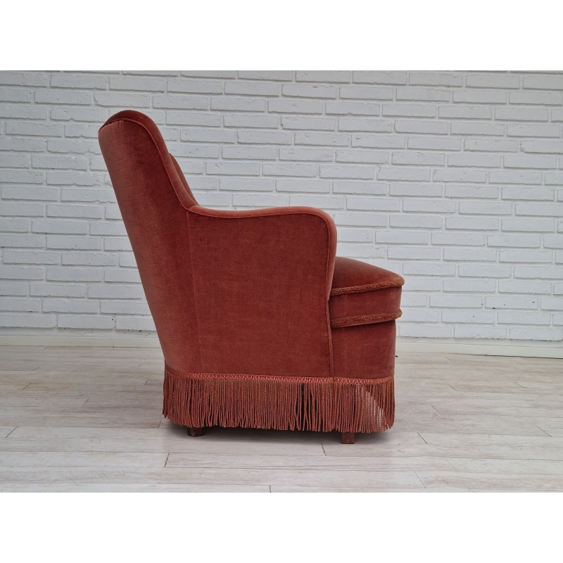 Vintage sofa in velvet and beech wood, Denmark 1970