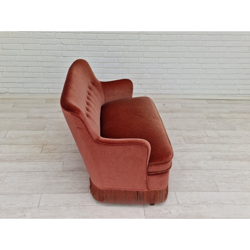 Vintage-Sofa aus Samt und Buchenholz, Dänemark 1970