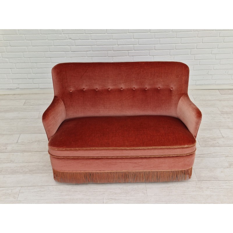 Vintage sofa in velvet and beech wood, Denmark 1970