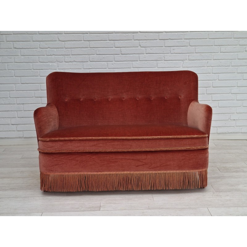 Vintage-Sofa aus Samt und Buchenholz, Dänemark 1970