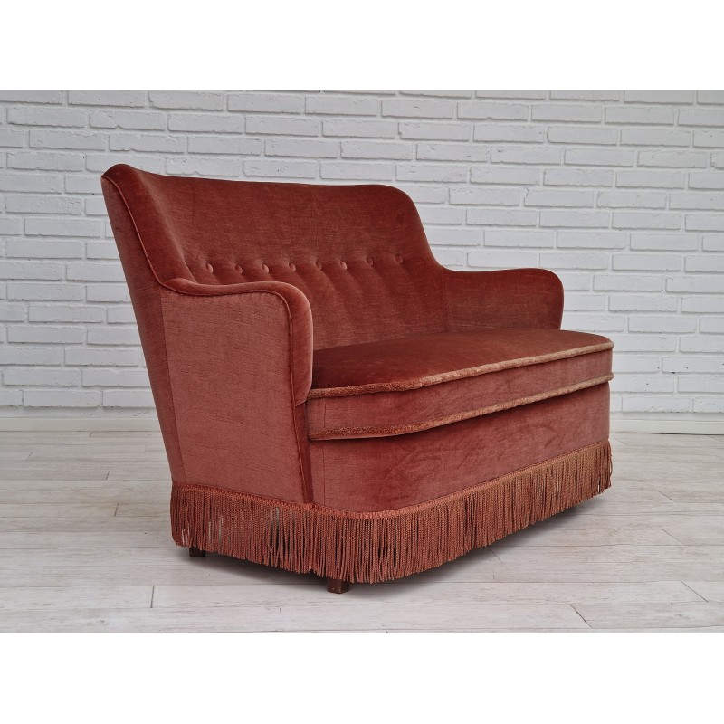 Vintage-Sofa aus Samt und Buchenholz, Dänemark 1970