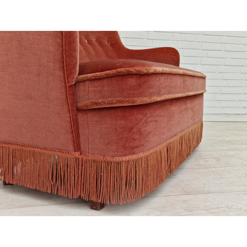 Vintage sofa in velvet and beech wood, Denmark 1970