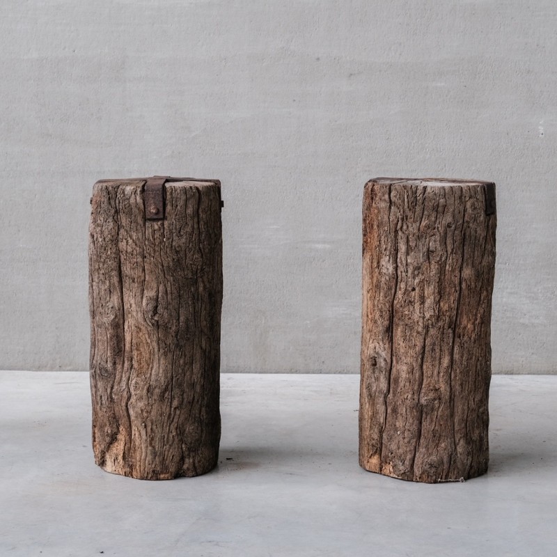Pair of vintage Primitive Spanish wooden pedestals, 1900s