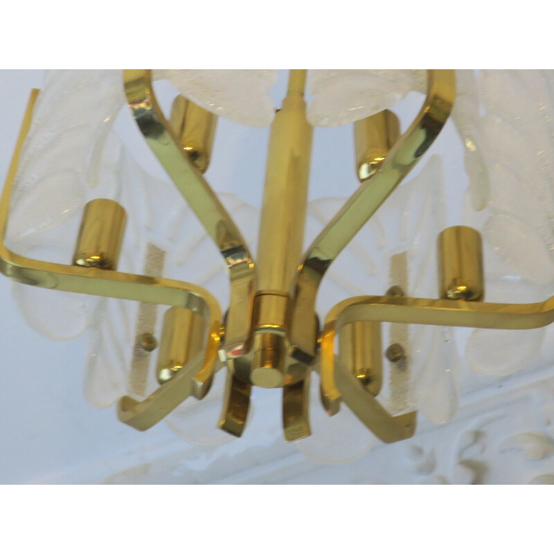 Vintage brass and glass Acanthus Leaf chandelier by Carl Fagerlund for Orrefors, 1960s