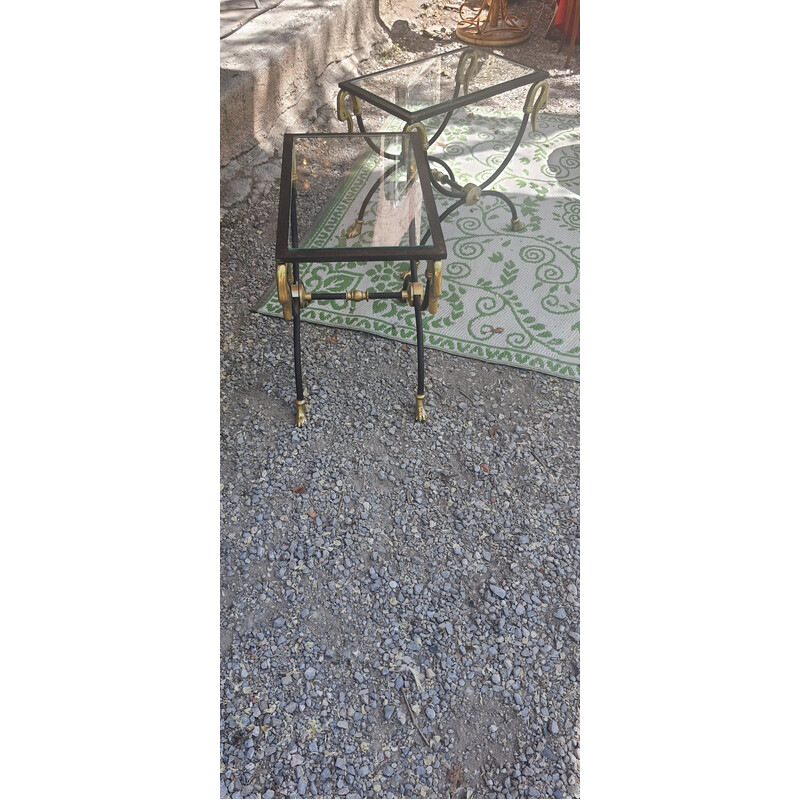 Pair of vintage sofa ends with clear glass tops