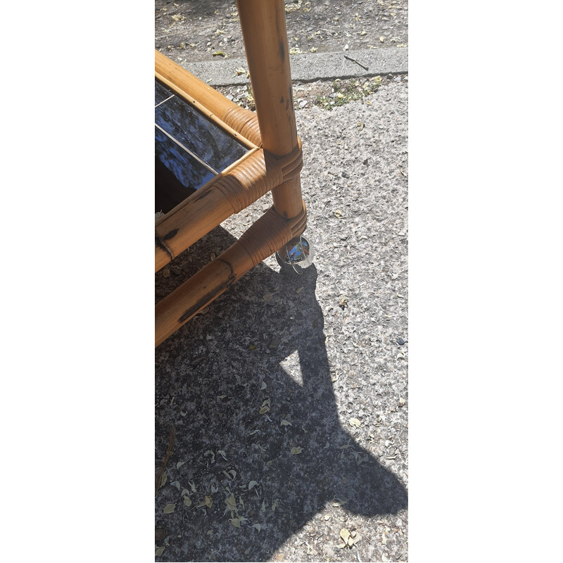 Vintage bamboo and ceramic rolling serving table