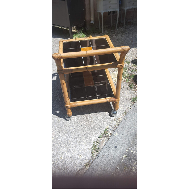 Credenza vintage in bambù e ceramica